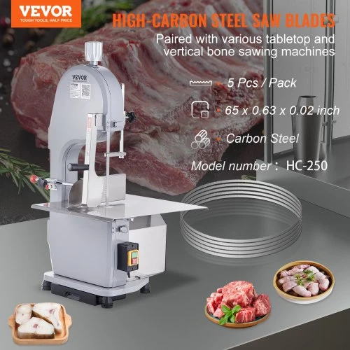 VEVOR Juostinio pjūklo geležtės mėsai ir kaulams S-1650, anglinis plienas, 5 vnt., 165 cm