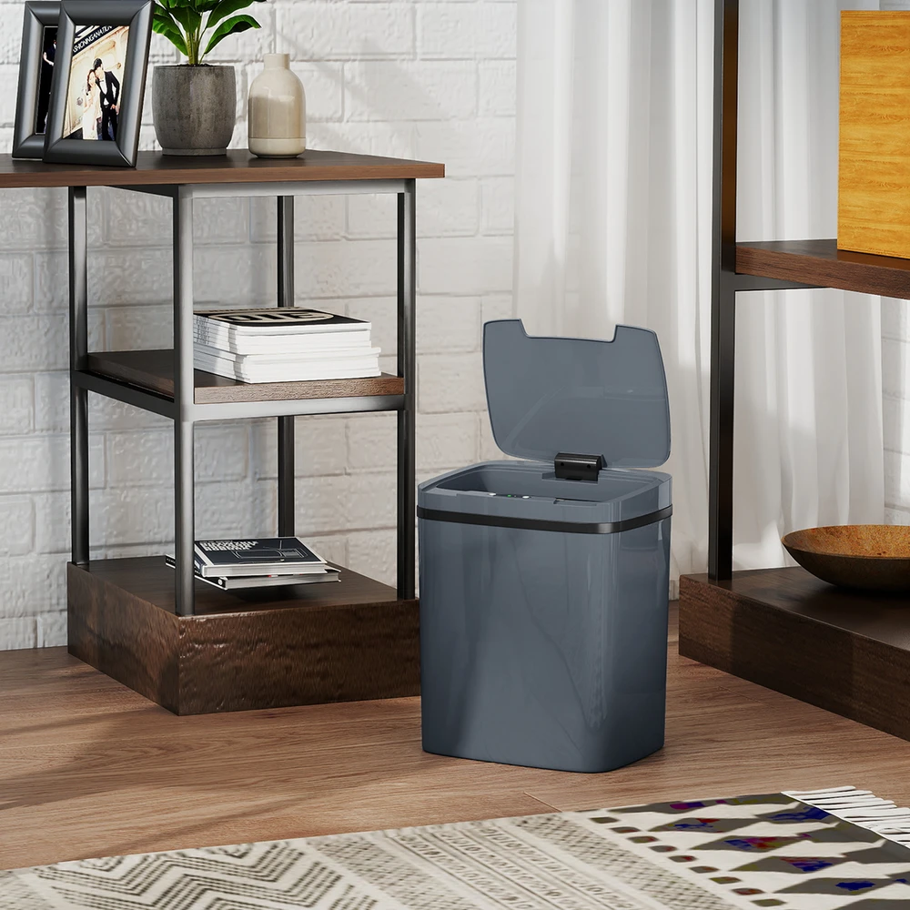 Aosom Jutiklinė šiukšliadėžė 15 l, automatinė, pilka, 27,6 x 21,4 x 33,5 cm