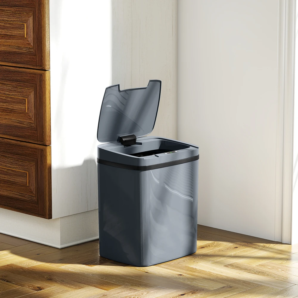 Aosom Jutiklinė šiukšliadėžė 15 l, automatinė, pilka, 27,6 x 21,4 x 33,5 cm