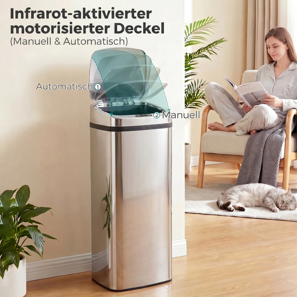 Aosom Jutiklinė šiukšliadėžė, 50 l, sidabrinė, nerūdijantis plienas