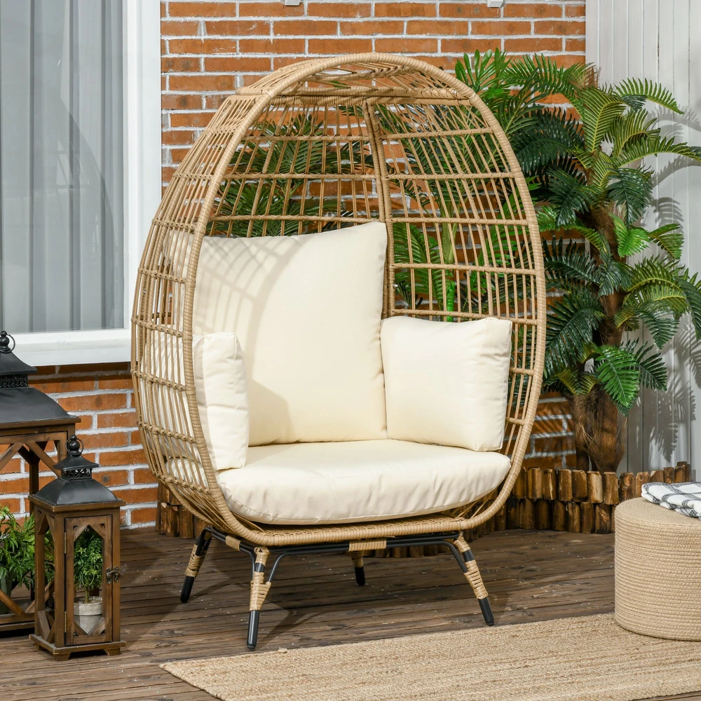 Aosom Kabantis kiaušinio formos krėslas iš ratano imitacijos, khaki ir beige, 105 x 90 x 148 cm