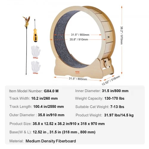 VEVOR Kačių bėgimo ratas GX4.0 M, medinis, 91 x 32 x 97 cm