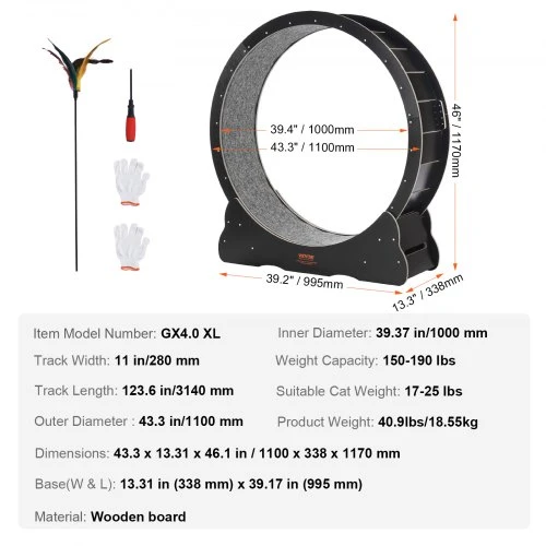 VEVOR Kačių bėgimo ratas GX4.0 XL, medinis, 110 x 34 x 117 cm