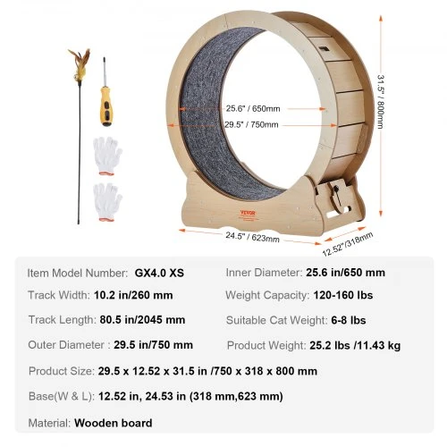 VEVOR Kačių bėgimo ratas GX4.0 XS, medinis, 75 x 32 x 80 cm