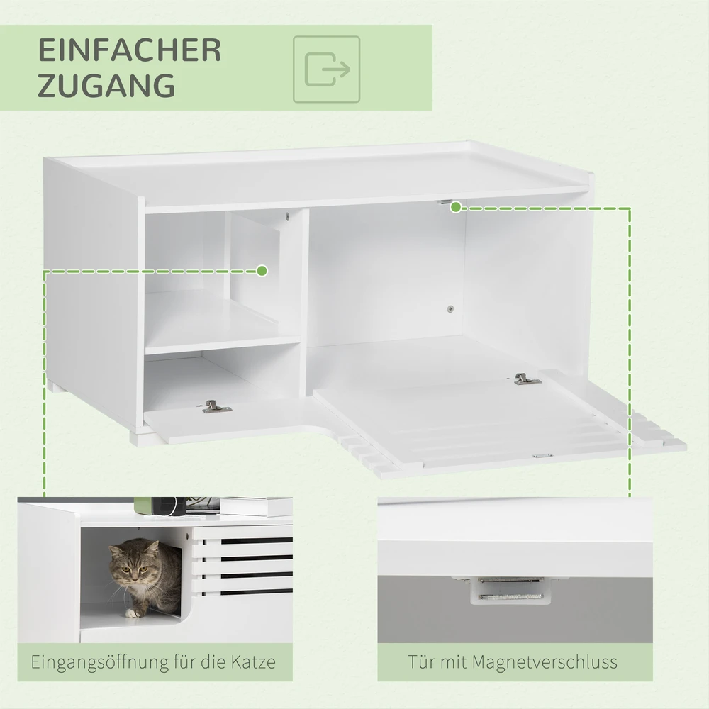 Aosom Kačių dėžės spintelė su 2 lentynomis, 2-in-1 dizainas, magnetinės durys, balta