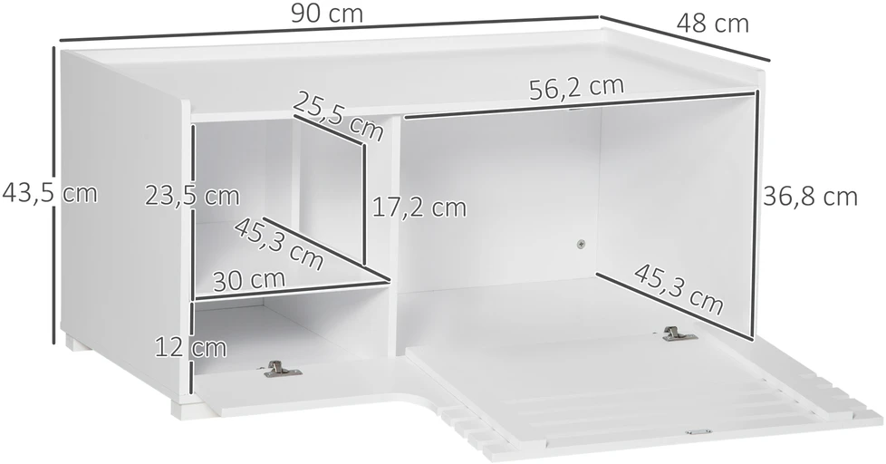 Aosom Kačių dėžės spintelė su 2 lentynomis, 2-in-1 dizainas, magnetinės durys, balta