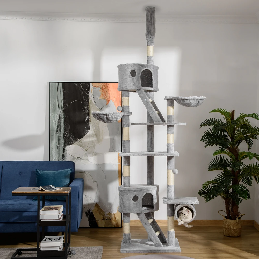 Aosom Kačių draskyklė 240-260 cm, šviesiai pilka, su sizalio virve