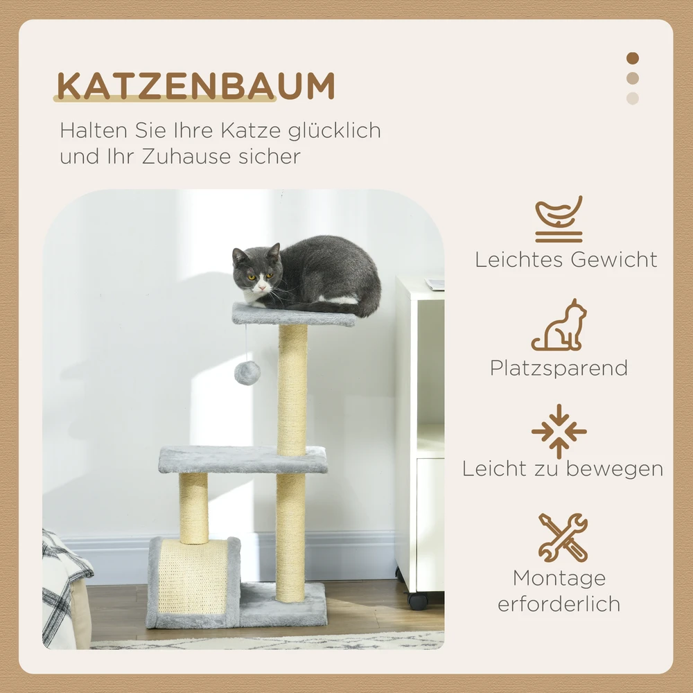 Aosom Kačių draskyklė 72 cm, šviesiai pilka, MDF, sizalis