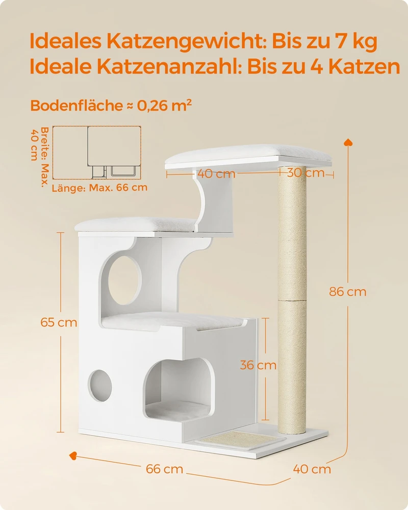 Koduva Kačių draskyklė 86 cm su urveliu, 3 gulėjimo vietomis, sizalio stulpu, 66 x 40 cm