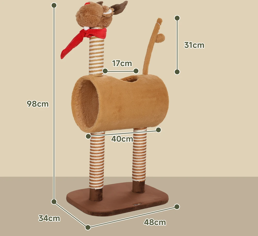 Aosom Kačių draskyklė 98 cm, elnio dizaino, ruda