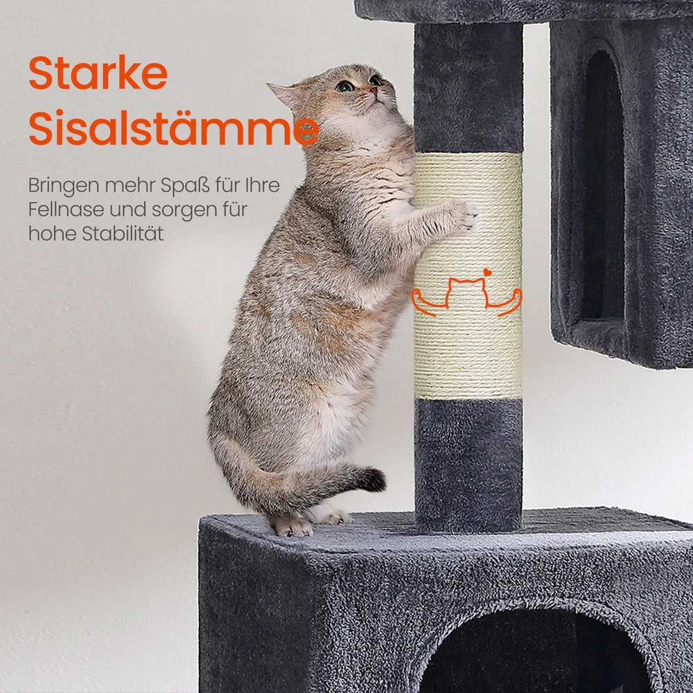 Songmics Kačių draskyklė su didele platforma ir 2 pliušiniais guoliais, 68 x 48 x 101 cm, pilka