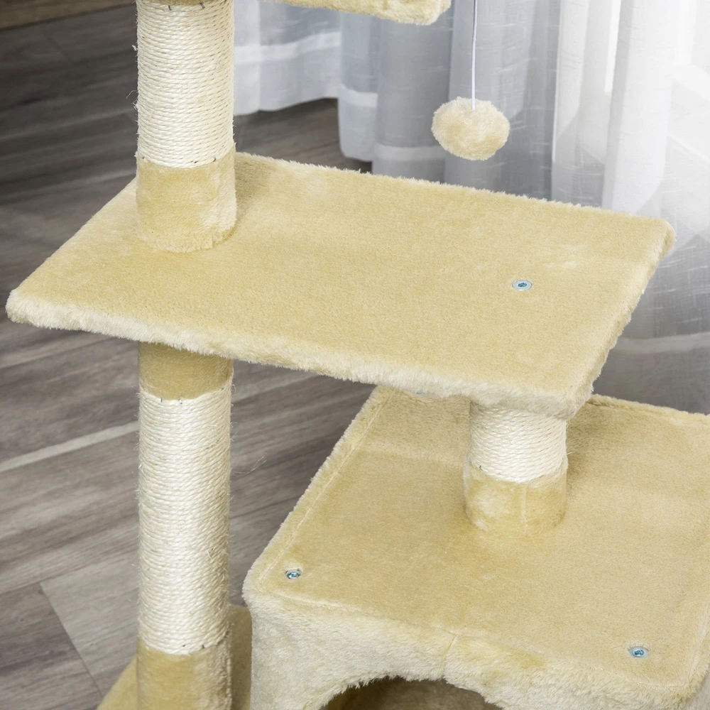 Aosom Kačių draskyklė su nameliu, 81,5 cm, smėlinė