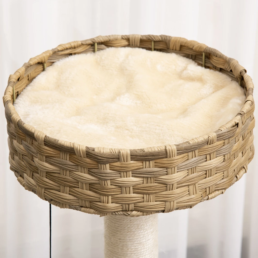 Aosom Kačių draskyklė su nameliu, 95 cm, natūrali / smėlio