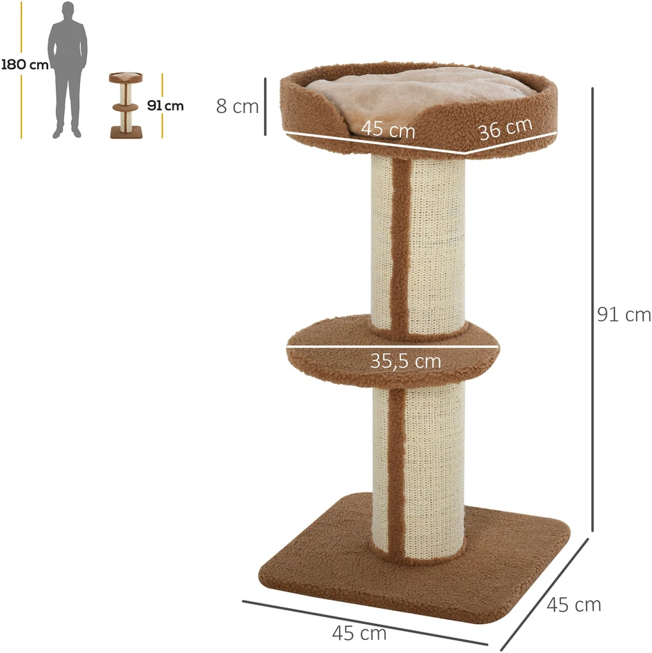 Aosom Kačių draskyklė su platformomis ir pagalvėle, 91 cm, šviesiai ruda