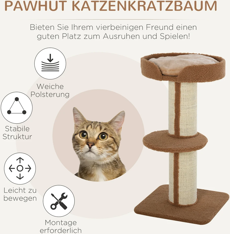 Aosom Kačių draskyklė su platformomis ir pagalvėle, 91 cm, šviesiai ruda