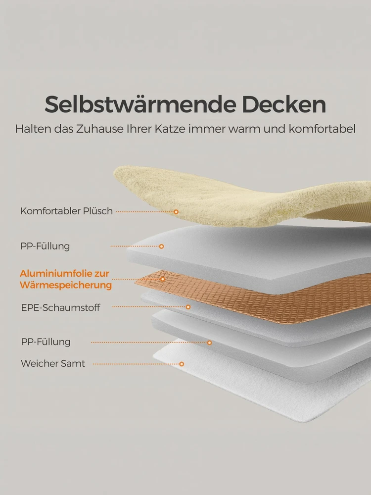 Songmics Kačių draskyklė su savaime šildančiais užklotais, 50 x 50 x 160 cm, smėlio spalvos