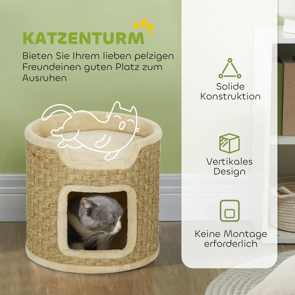 Aosom Kačių draskyklė, žaidimų ir poilsio zona, pliušas, Ø 38 x 37 cm, chaki, iki 5kg