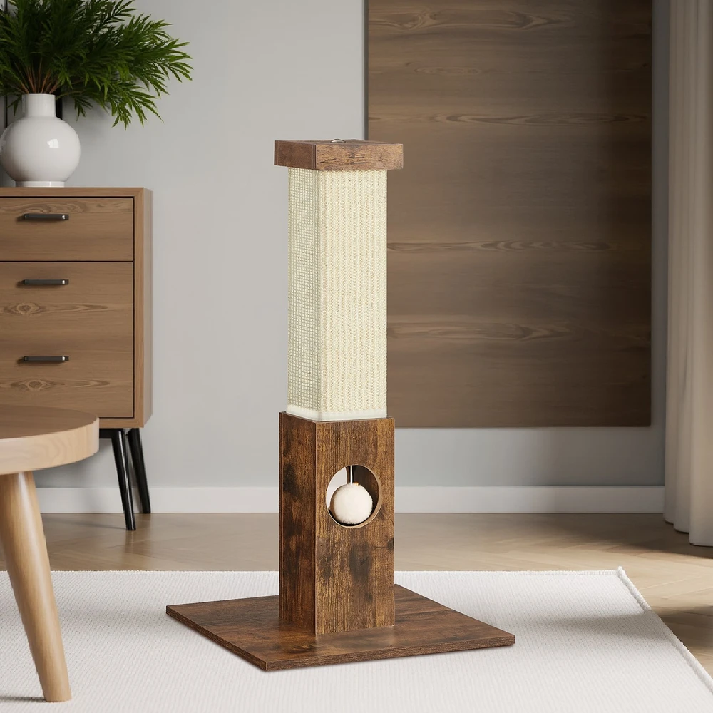 Songmics Kačių draskymo stulpas 73 cm su žaisliniu kamuoliuku, sizalio virvė, vintažinė ruda