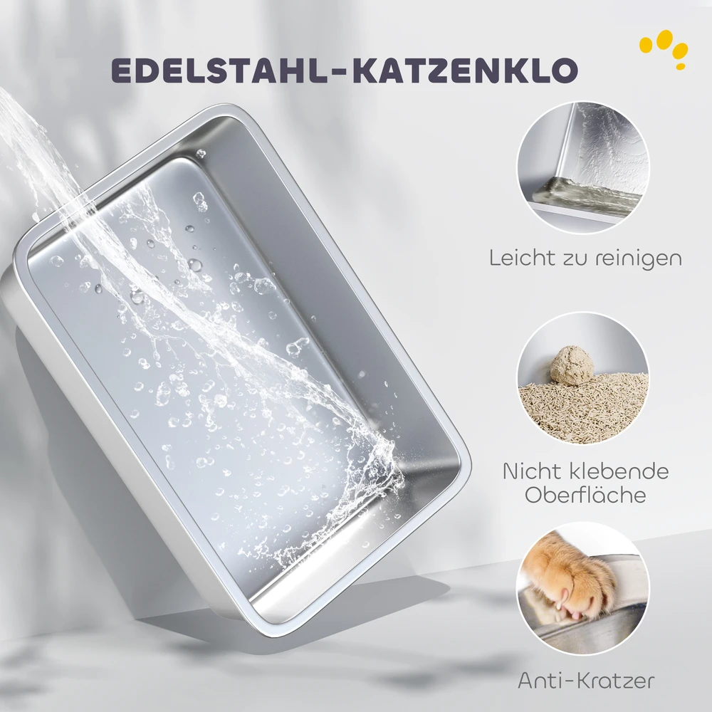 Aosom Kačių kraikas dėžė iš nerūdijančio plieno, XL vidus, su kastuvėliu, šviesiai pilka
