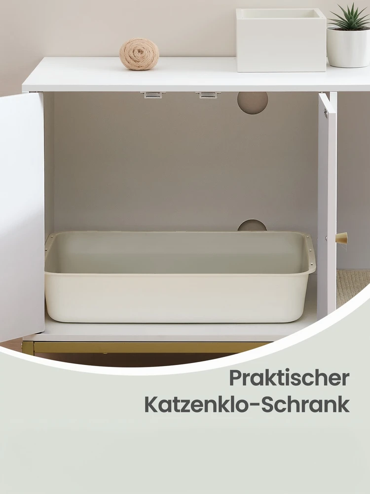Songmics Kačių kraiko dėžės spintelė su draskymo kilimėliu, 80 x 50 x 55 cm, balta, aukso spalvos