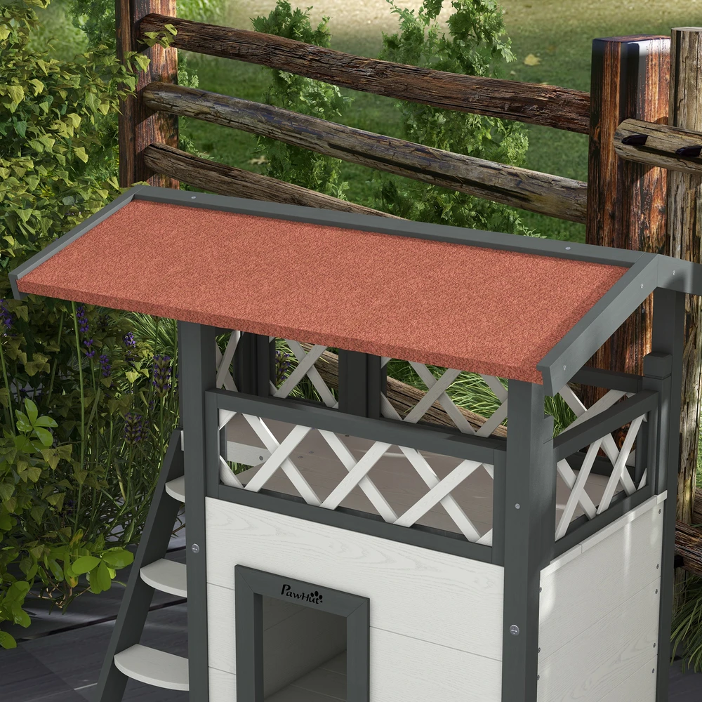 Aosom Kačių namelis, 2 aukštų, su asfalto stogu, balta+raudona, 77 x 50 x 73 cm