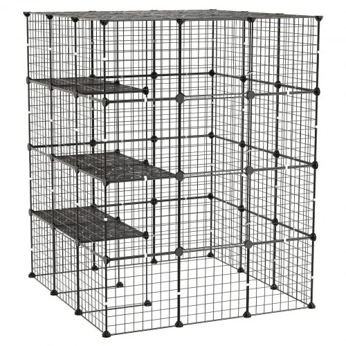 VEVOR Kačių narvas, 4 aukštų, juodas, 104 x 104 x 140 cm