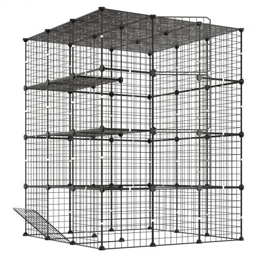 VEVOR Kačių narvas, 4 aukštų, juodas, 104 x 104 x 140 cm