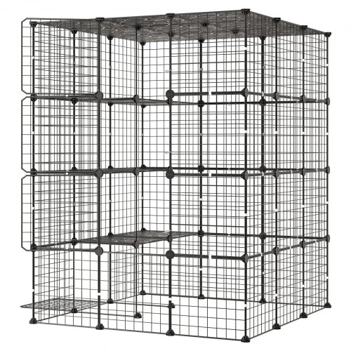 VEVOR Kačių narvas, 4 aukštų, juodas, 104 x 104 x 140 cm