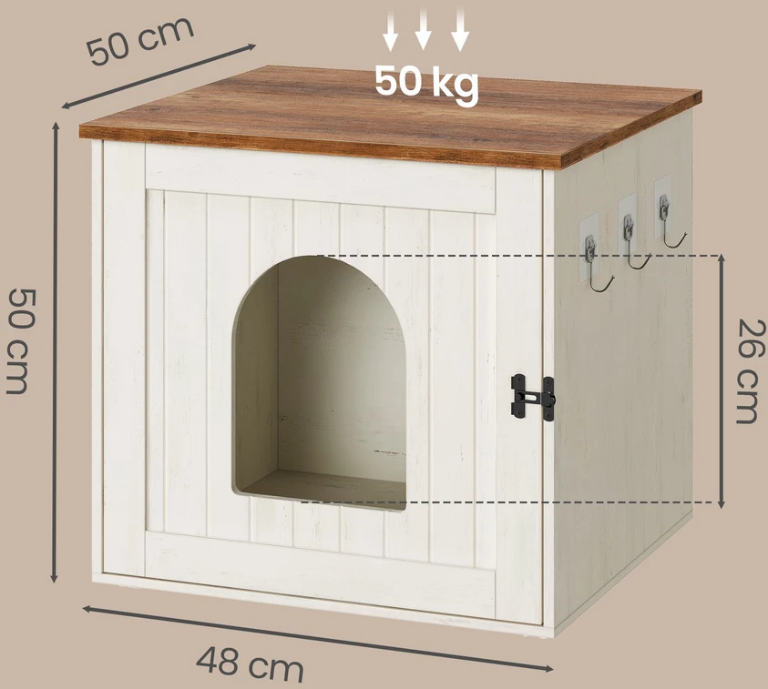 Koduva Kačių tualeto spintelė, balta-ruda, iš medžio drožlių plokštės ir MDF, 55 x 50 x 50 cm