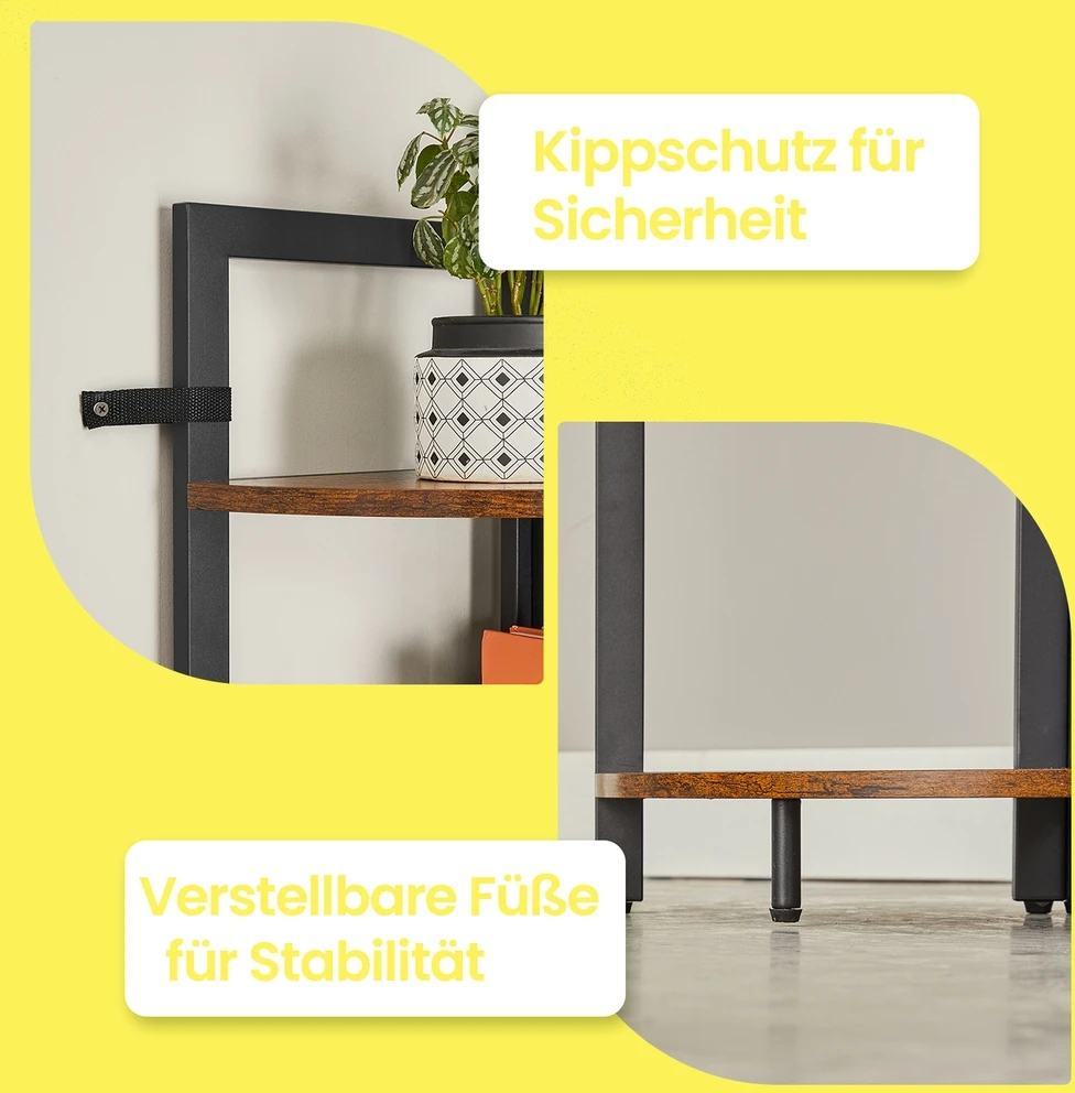 Songmics Kampinė knygų lentyna su 5 lentynomis, 30 x 30 x 150 cm, ruda-juoda, plienas