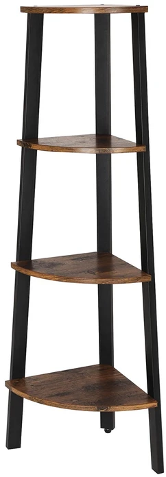 Songmics Kampinė lentyna, 4 lentynos, medžio drožlių plokštė ir plienas, 34 x 125 x 34 cm, ruda-juoda