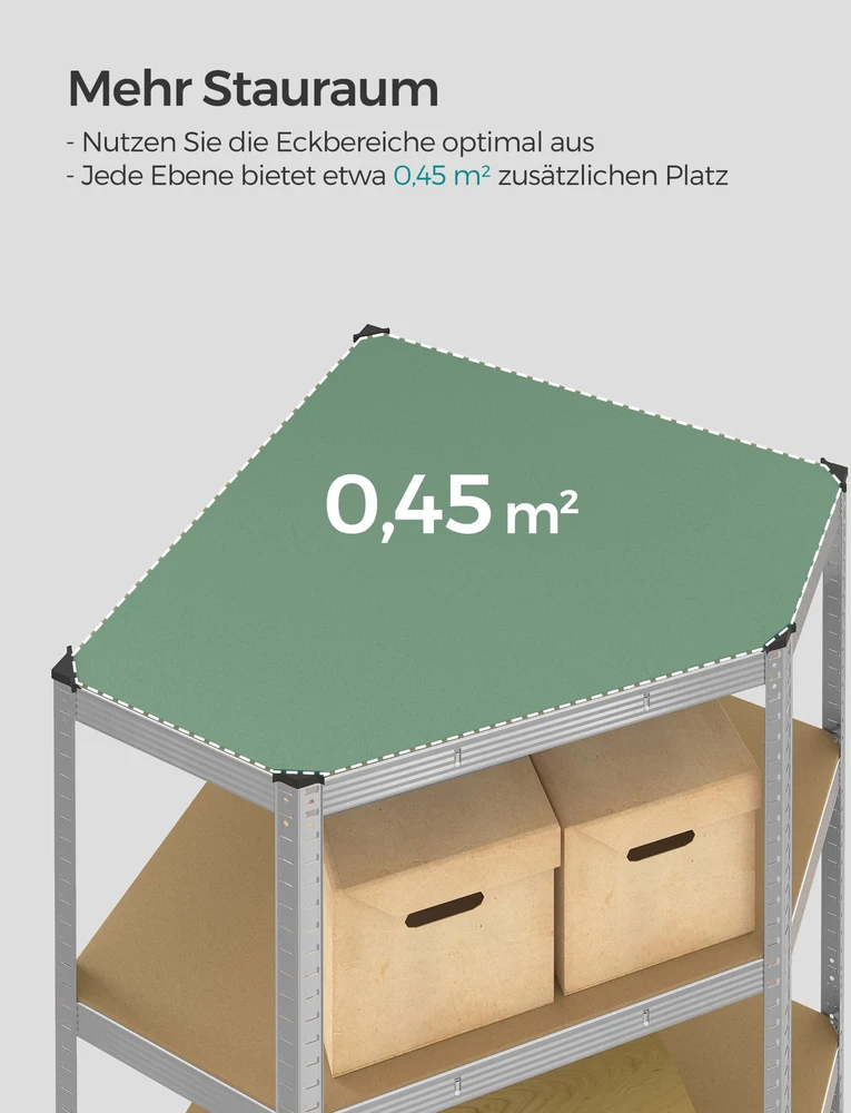 Koduva Kampinė lentyna, 5 lentynų, 70 x 70 x 180 cm, plienas ir MDF, sidabro, natūraliai smėlinė