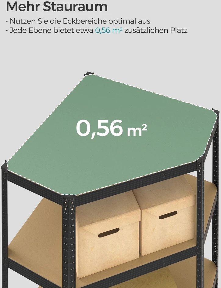 Koduva Kampinė lentyna, 5 pakopų, plienas ir MDF, 90 x 90 x 180 cm, iki 875 kg, juoda-smėlio