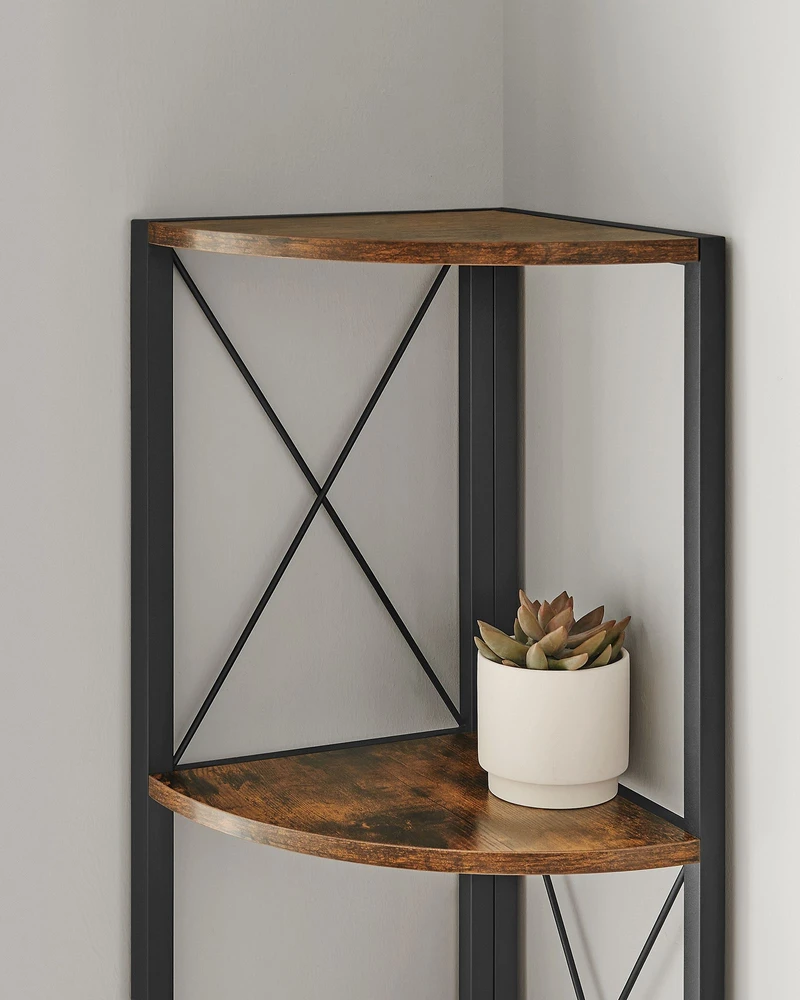 Songmics Kampinė lentyna su 5 lentynomis, 30 x 30 x 160 cm, medžio drožlių plokštė ir plienas, ruda-juoda