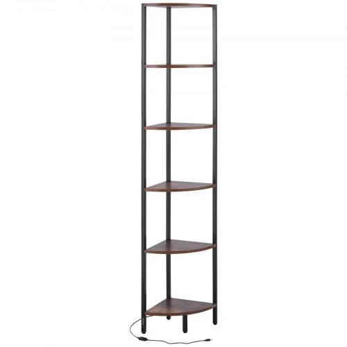 Sofa VEVOR Kampinė lentyna su LED apšvietimu, 6 pakopų, metalas ir MDF mediena, juoda / ruda, 28,5 x 28,5 x 171,5 cm