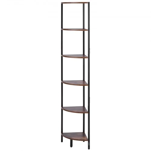 Sofa VEVOR Kampinė lentyna su LED apšvietimu, 6 pakopų, metalas ir MDF mediena, juoda / ruda, 28,5 x 28,5 x 171,5 cm
