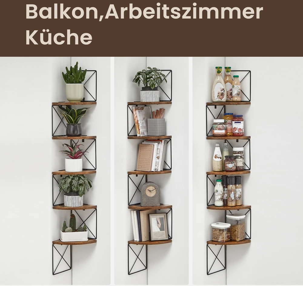 Songmics Kampinė lentyna, zigzaginio dizaino, 5 lentynų, 20 x 20 x 127,5 cm, ruda-juoda