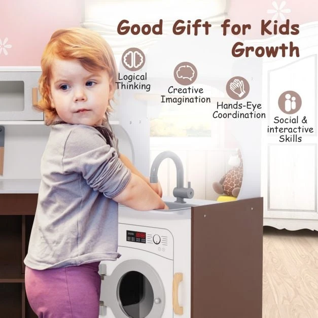 Promotion Kampinė medinė žaidimų virtuvė su šviesomis ir garsais