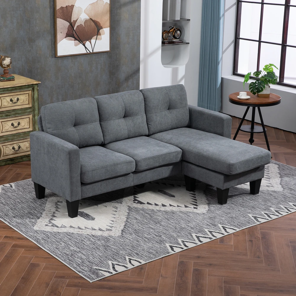 Aosom Kampinė sofa L formos, perstatoma šezlongo dalis, tamsiai pilka