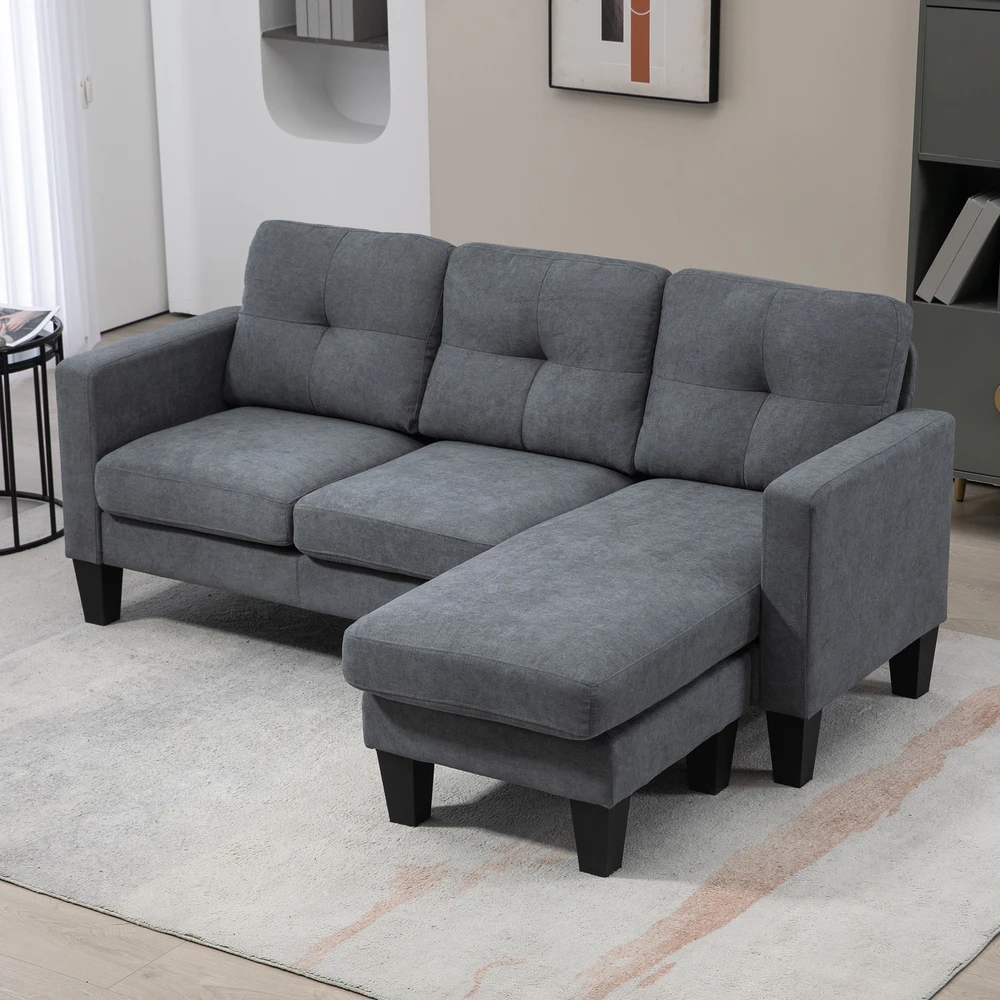 Aosom Kampinė sofa L formos, perstatoma šezlongo dalis, tamsiai pilka