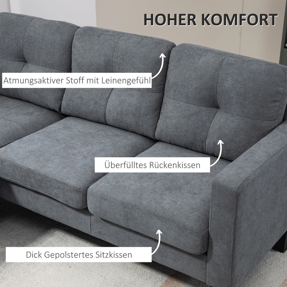 Aosom Kampinė sofa L formos, perstatoma šezlongo dalis, tamsiai pilka