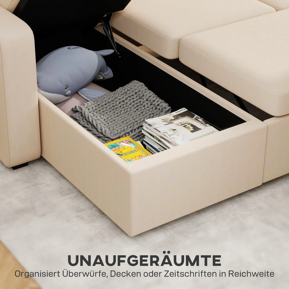Aosom Kampinė sofa-lova, sulankstoma svečių sofa su patalynės dėže, pagalvėlėmis, smėlio