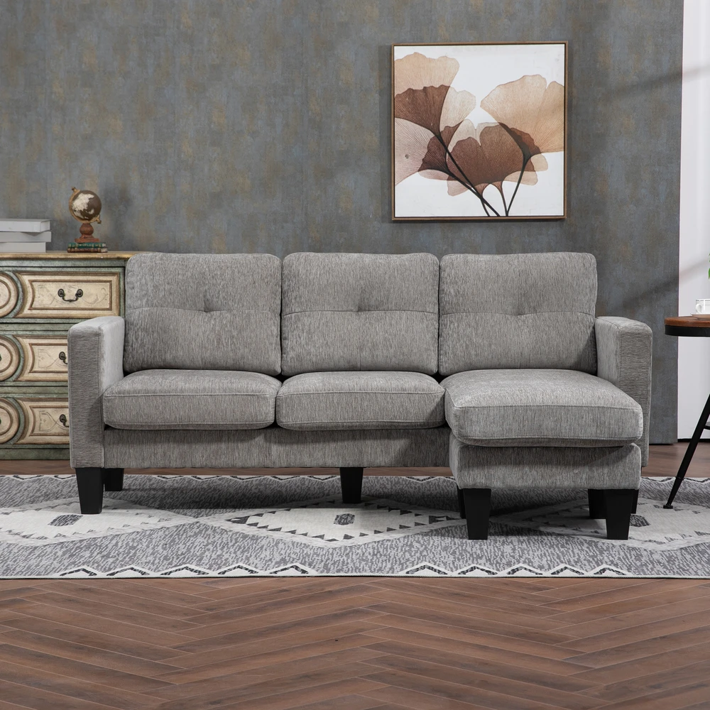 Aosom Kampinė sofa su keičiamu šezlongu, L formos, pilkai ruda, 186 x 130 x 84 cm