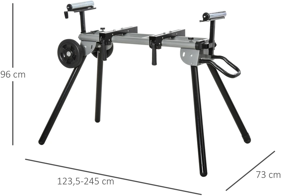 Aosom Kampinių pjūklų stovas su ratukais, plienas, juoda ir sidabrinė, 123,5-245 cm