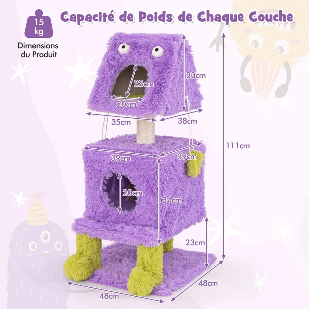 Promotion Katės bokštas su monstrų tema 2 lizdai violetinis