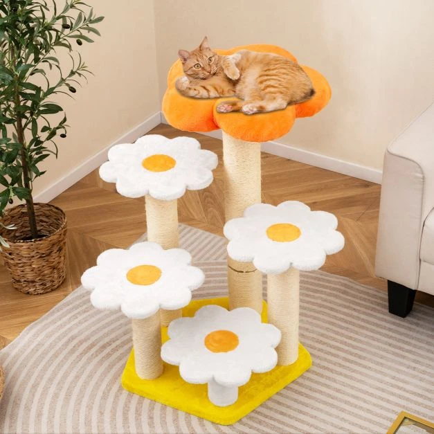 Promotion Katinų namelis su gėlių formos lova geltonas