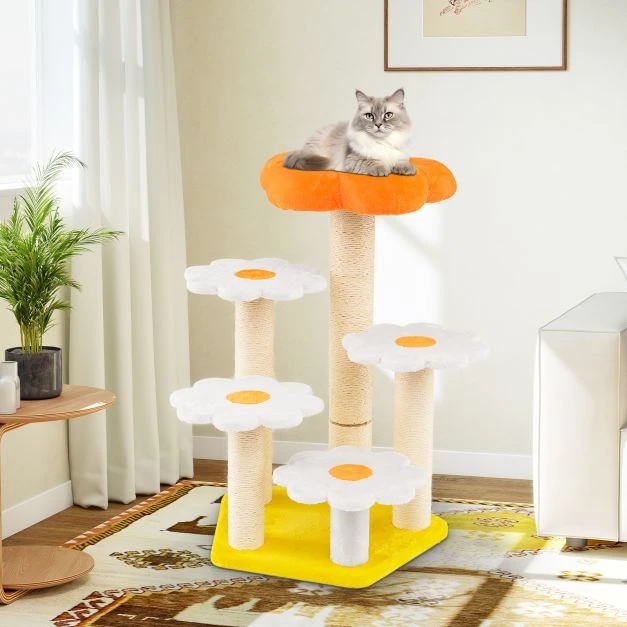 Promotion Katinų namelis su gėlių formos lova geltonas