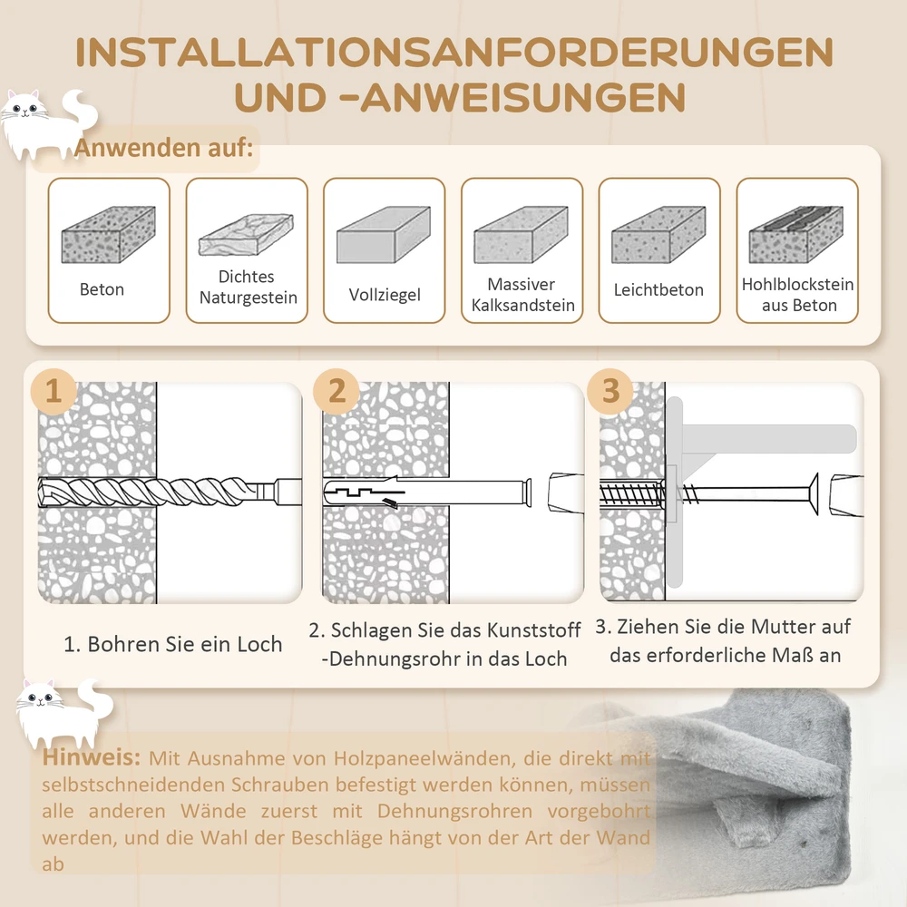 Aosom Katzen kletterwand set kačių sieninis laipiojimo rinkinys, 4 dalių, pilkas, su hamaku, draskymo lenta ir šuolių platformomis