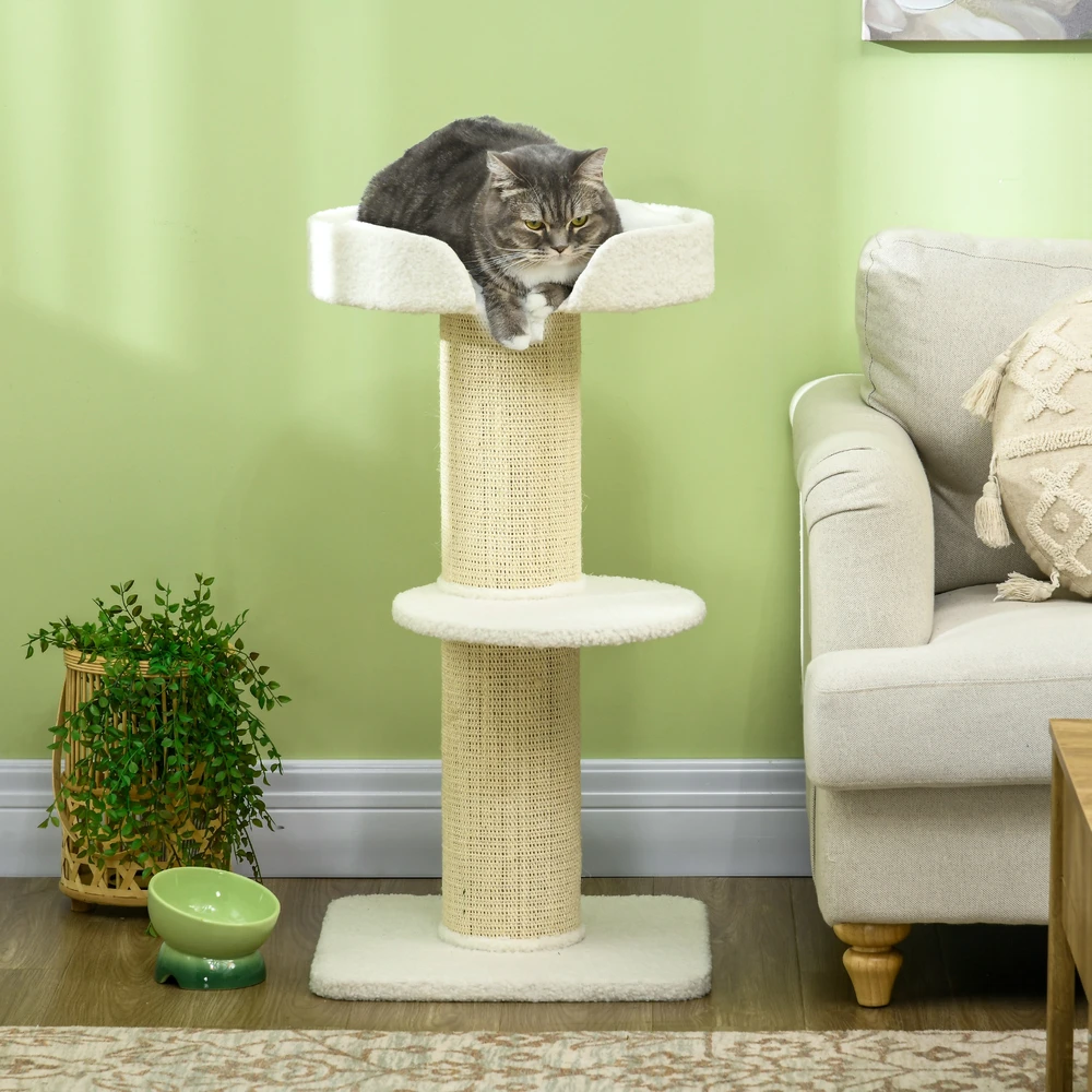 Aosom Katzenbaum 91 cm, kačių draskyklė su guoliu, platforma, kreminė