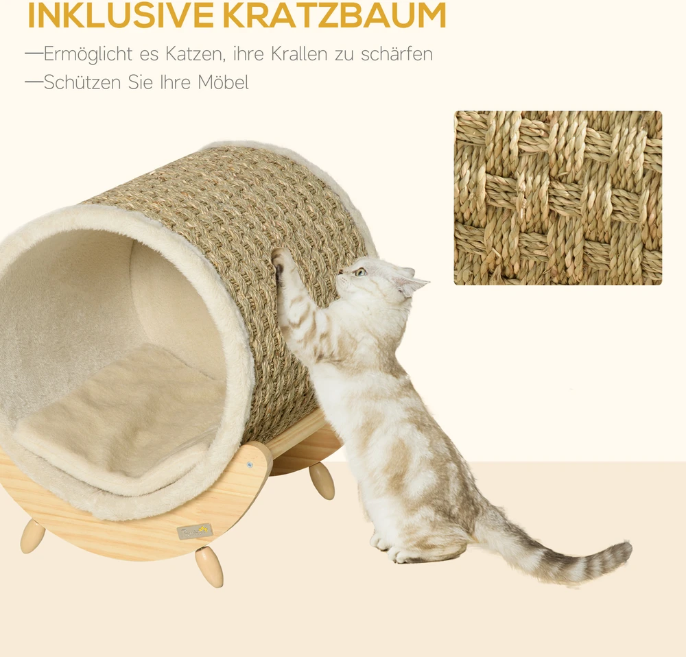 Aosom Katzenhöhle su draskymo paviršiumi, su pagalvėle, 41 x 38 x 43 cm, natūrali + smėlio